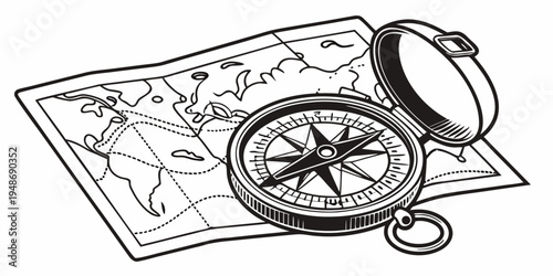 a compass and a map Vector