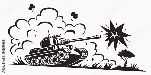 a tank firing its cannon in a battle scene Vector