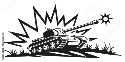 a black and white tank with a burst of energy Vector