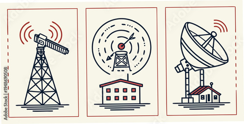 three different types of communication towers Vector