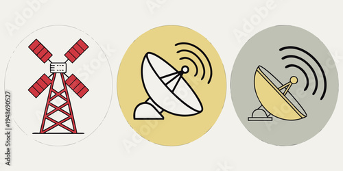 icons of a windmill and two satellite dishes Vector