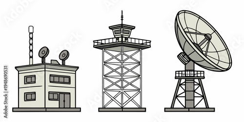 communication tower and satellite dish Vector
