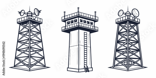 Three different views of an oil rig structure Vector