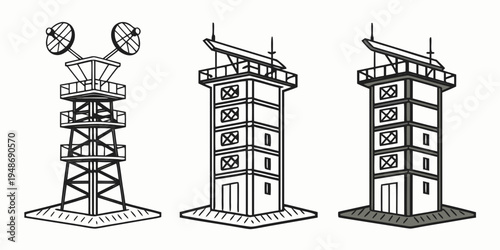 three different views of a cell phone tower structure Vector