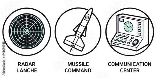 a diagram showing a launch sequence and rocket control systems Vector