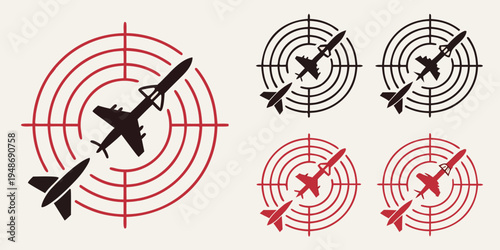 four different target icons with planes and stars Vector