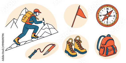 climber with gear for mountain climbing Vector