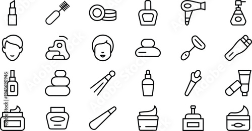 Beauty and Cosmetics Line Icons Set - Makeup, Skincare, Hair, Spa, Personal Care