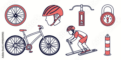 a collection of cycling and skiing related items Vector