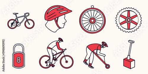 a set of bicycle and cycling related icons Vector