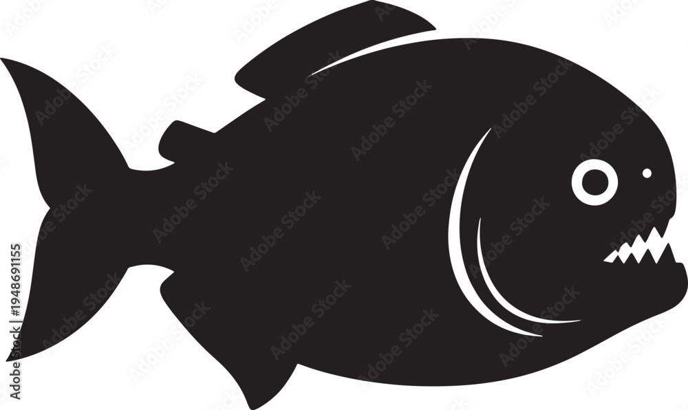 Fototapeta premium Angry shark fish with sharp teeth and fins swimming sideways to right isolated on transparent background