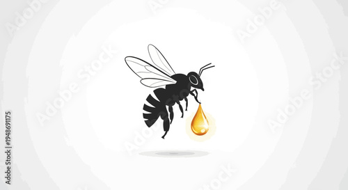 Black bee holding honey drop.