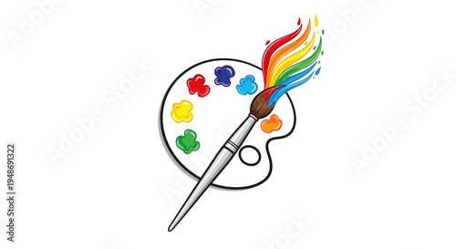 Colorful paintbrush on palette with colors.
