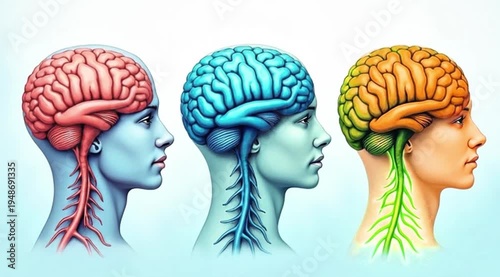 Wallpaper Mural A video showcasing three colorful human heads with brains highlighted in different colors Torontodigital.ca