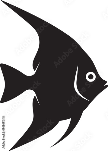 Black silhouette of a tropical fish swimming to the right side