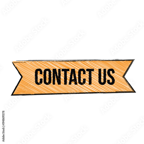 Orange Banner With White Diagonal Lines And Bold Black Outline Displaying Contact Us Text On Plain White Background For Eye Catching Website Design Use
