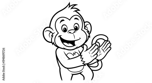 Smiling monkey with hands together.