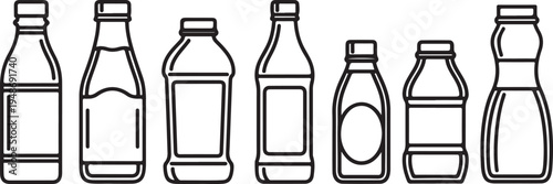 Assorted bottle shapes and designs in a lineup illustration Vector