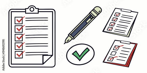 clipboard with checklists and a pencil Vector