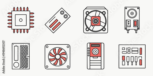 computer hardware icons Vector