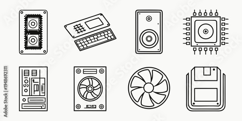 a collection of computer hardware components Vector