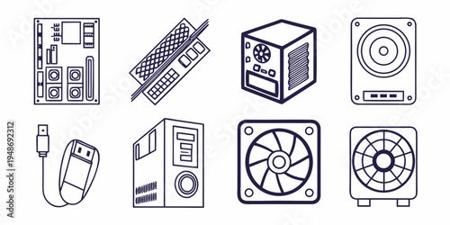 a collection of computer hardware icons Vector