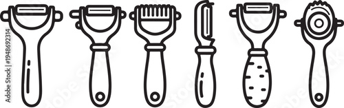 Assorted vegetable peelers and graters for efficient kitchen preparation Vector