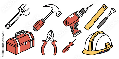 a collection of tools for construction and repair work Vector
