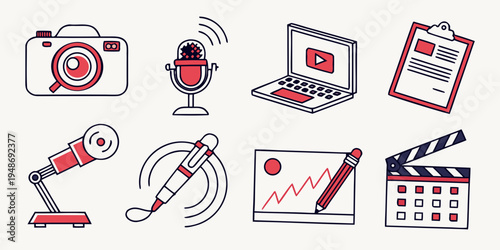 a collection of icons related to media and communication Vector