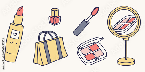 a collection of makeup and beauty products Vector