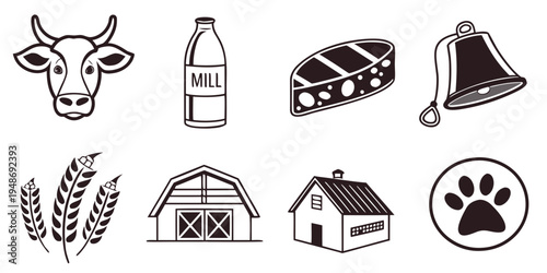 farm and animal icons with car and house Vector