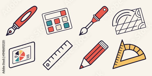 a collection of drawing and crafting tools Vector