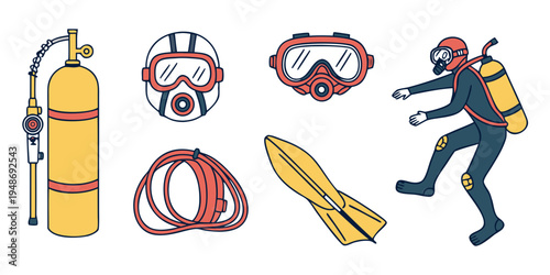 scuba diver with equipment for underwater diving Vector