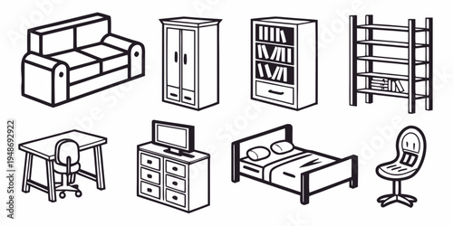 a collection of furniture for a home or office Vector