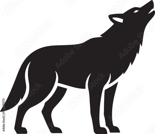 Silhouette of a wolf howling at the moon  wild animal