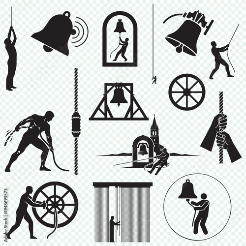 Bell Ringer Silhouette Vector Person Ringing Bell Silhouette Vector bundle