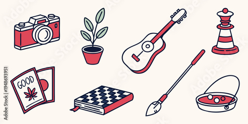a collection of various hobby and leisure items Vector