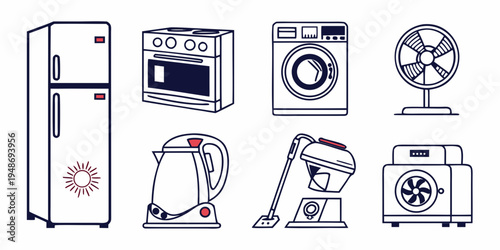 a collection of household appliances and cleaning tools Vector