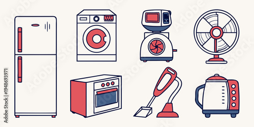 a collection of household appliances Vector