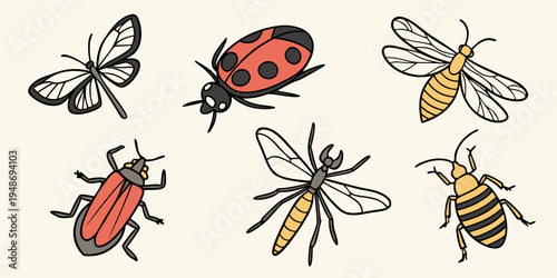 insects including ladybugs and bees Vector