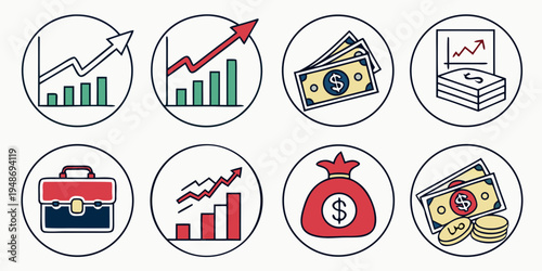business icons set including graph, truck, clock, and briefcase Vector