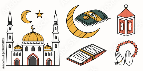Islamic symbols and mosque architecture Vector