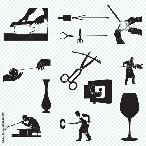 Glass Blowing Artisan Glassmaker Blowing Molten Glass Silhouette vector bundle