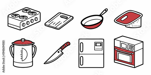 a set of kitchen appliances and tools Vector