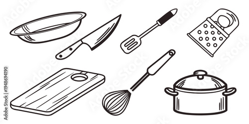 kitchen utensils and cookware Vector