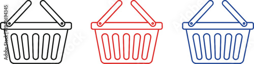 Colorful shopping basket icons in black red and blue