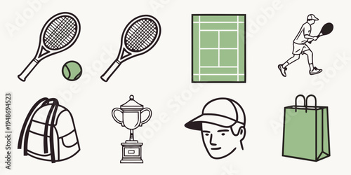 collection of tennis equipment and accessories Vector