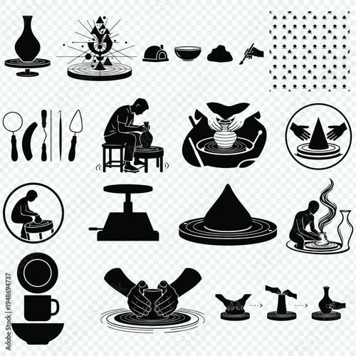 Pottery Wheel Artist , Ceramic Pottery Wheel Silhouette vector bundle
