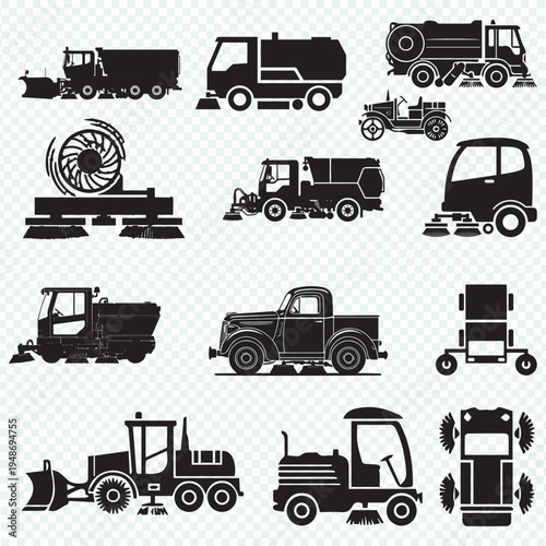 Street Cleaning Worker Silhouette City Street Sweeper Silhouette Vector bundle