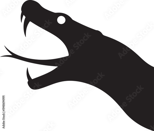 Aggressive Snake Head Silhouette with Open Mouth, Fangs, and Tongue